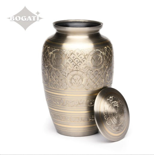 Platinum And Golden Brass Adult 200 Cu In Cremation Urn — Afterlife Essentials 