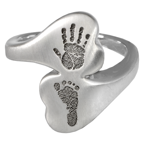 Double Chamber Heart Ring Hand and Foot Print Cremation Jewelry-Jewelry-New Memorials-Sterling Silver-5-Afterlife Essentials
