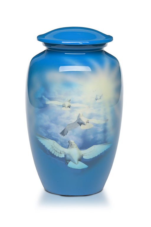 Affordable Alloy Cremation Urn with Doves Design – Adult-Cremation Urns-Bogati-Afterlife Essentials