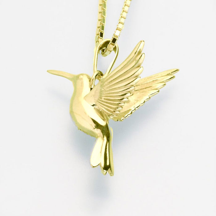 Hummingbird Pendant Cremation Jewelry-Jewelry-Madelyn Co-14K Yellow Gold-Free 24" Black Satin Cord-Afterlife Essentials