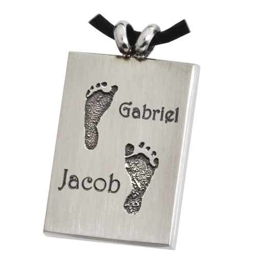 Rectangle Jewelry- Twin Footprints with Names-Jewelry-New Memorials-Stainless Steel-No Chamber (flat)-Afterlife Essentials