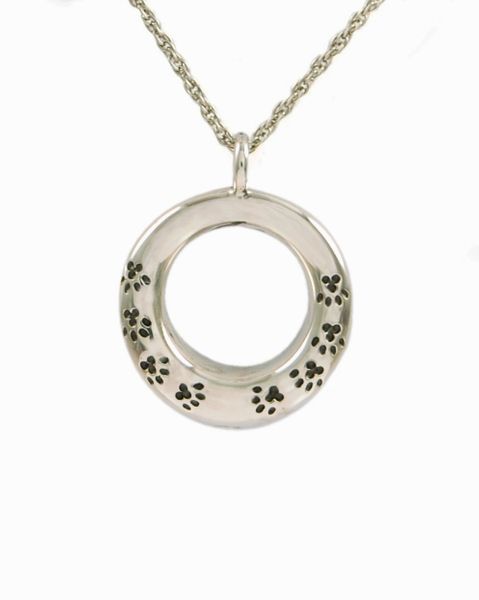 Sterling Silver Round Pendant with Paws Cremation Jewelry-Jewelry-Cremation Keepsakes-Afterlife Essentials
