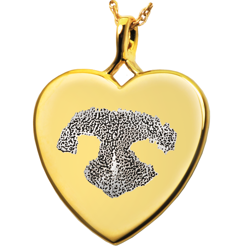 B&B Heart Actual Noseprint Pet Cremation Jewelry-Jewelry-New Memorials-14K Solid Yellow Gold (allow 4-5 weeks)-No Chamber (flat)-Afterlife Essentials