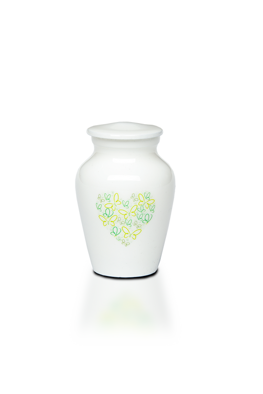 Affordable Alloy Adult Size Cremation Urn with Green Butterfly Heart-keepsake-Cremation Urns-Bogati-Afterlife Essentials
