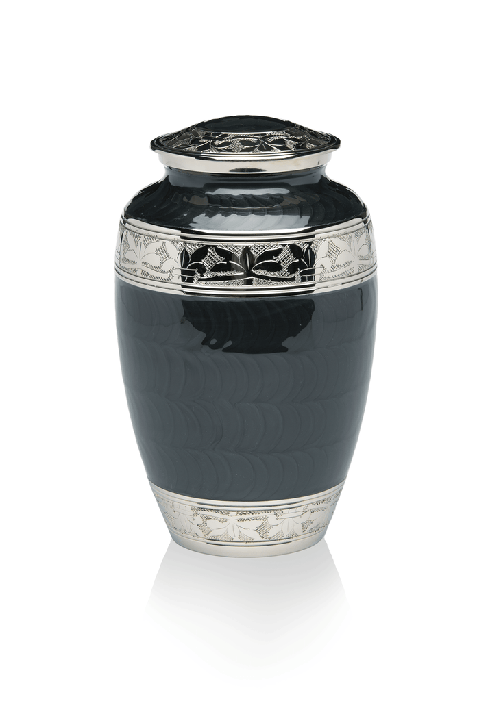 Elegant Charcoal Black Enamel And Nickel Adult 200 Cu In Cremation Urn — Afterlife Essentials 