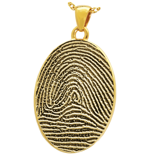 Oval Fingerprint Pendant Cremation Jewelry-Jewelry-New Memorials-14K Solid Yellow Gold (allow 4-5 weeks)-Full-Coverage-No Chamber (flat)-Afterlife Essentials