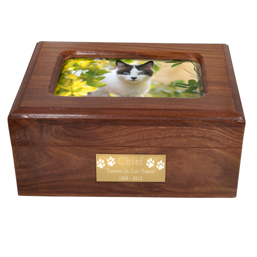 Memory Slider Wood Box With Photo Window Cat Pet 80 cu in Cremation Urn-Cremation Urns-New Memorials-Afterlife Essentials