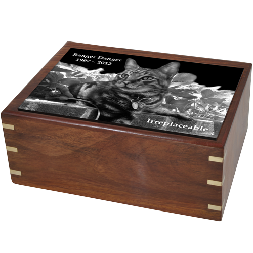 Perfect Simple Wood Box Photo Tile Cat Pet 87 cu in Cremation Urn-Cremation Urns-New Memorials-Afterlife Essentials
