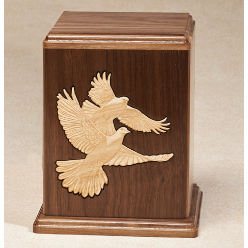 Love Birds Walnut Wood Adult 200 cu in Cremation Urn-Cremation Urns-Infinity Urns-Afterlife Essentials
