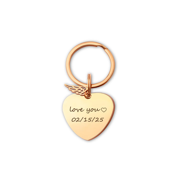 Fingerprint Heart Memorial Key Chain with Angel Wing Charm-Jewelry-Anavia-Afterlife Essentials