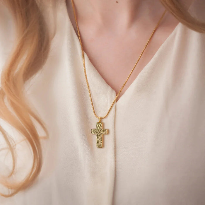 Cross Fingerprint Memorial Necklace Cremation Jewelry-Jewelry-Anavia-Afterlife Essentials