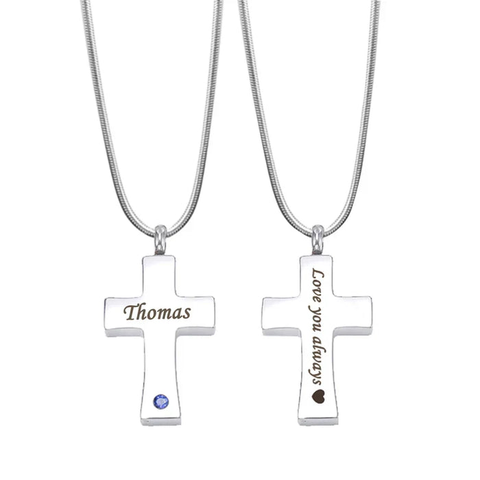 Birthstone Cross Memorial Necklace Cremation Jewelry-Jewelry-Anavia-Afterlife Essentials
