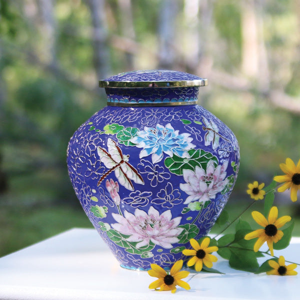 Filigree™ Cloisonné Lily Dragonfly, Full Size Urn-Cremation Urns-Terrybear-Afterlife Essentials
