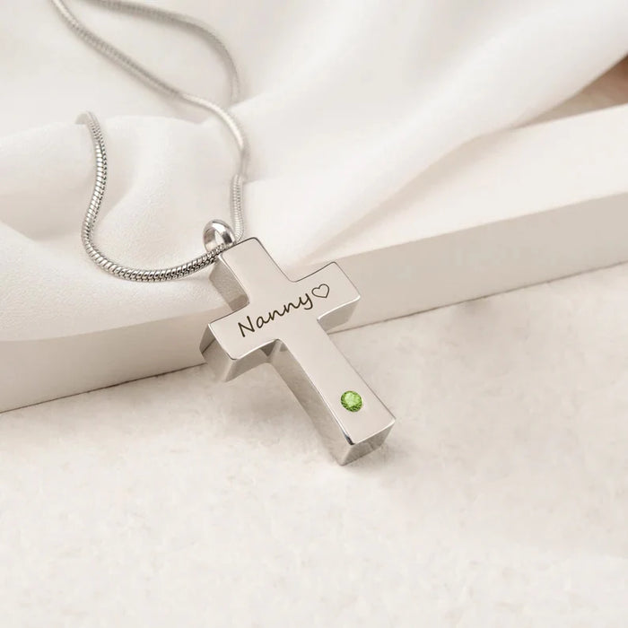 Birthstone Cross Memorial Necklace Cremation Jewelry-Jewelry-Anavia-Afterlife Essentials
