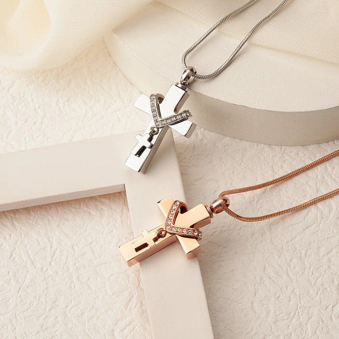 Premium Collet Cross Memorial Necklace Cremation Jewelry-Jewelry-Anavia-Afterlife Essentials