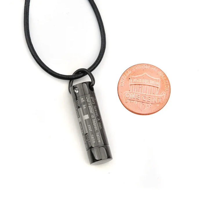 Black Our Father Prayer Cross Cylinder Memorial Necklace Cremation Jewelry-Jewelry-Anavia-Afterlife Essentials