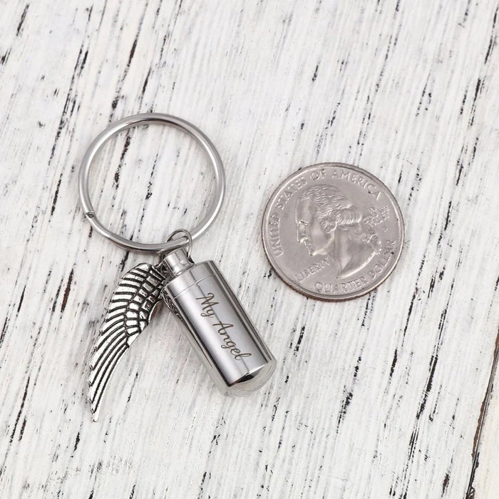 Angel Wing Charm Polish Cylinder Memorial Key Chain-Jewelry-Anavia-Afterlife Essentials