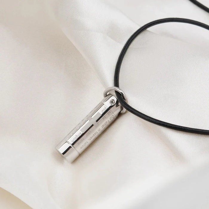 Silver Our Father Prayer Cross Cylinder Memorial Necklace Cremation Jewelry-Jewelry-Anavia-Afterlife Essentials