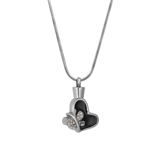 Crystal Black Butterfly Heart Memorial Necklace Cremation Jewelry-Jewelry-Anavia-Afterlife Essentials