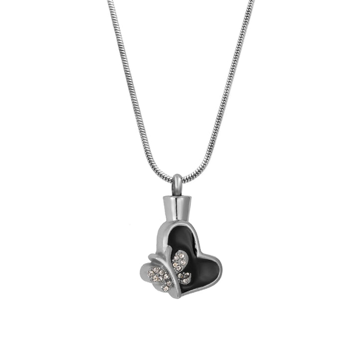 Crystal Black Butterfly Heart Memorial Necklace Cremation Jewelry-Jewelry-Anavia-Afterlife Essentials