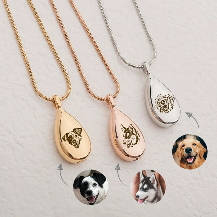 Pet Portrait Teardrop Memorial Necklace Cremation Jewelry-Jewelry-Anavia-Afterlife Essentials