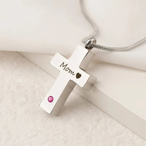Birthstone Cross Memorial Necklace Cremation Jewelry-Jewelry-Anavia-Afterlife Essentials