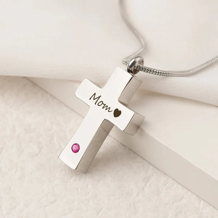 Birthstone Cross Memorial Necklace Cremation Jewelry-Jewelry-Anavia-Afterlife Essentials