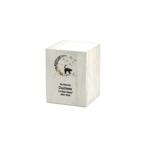 Monumental Memorials Cat & Moon Pink Inlay White Extra Small Cremation Urn-Cremation Urns-Terrybear-Afterlife Essentials