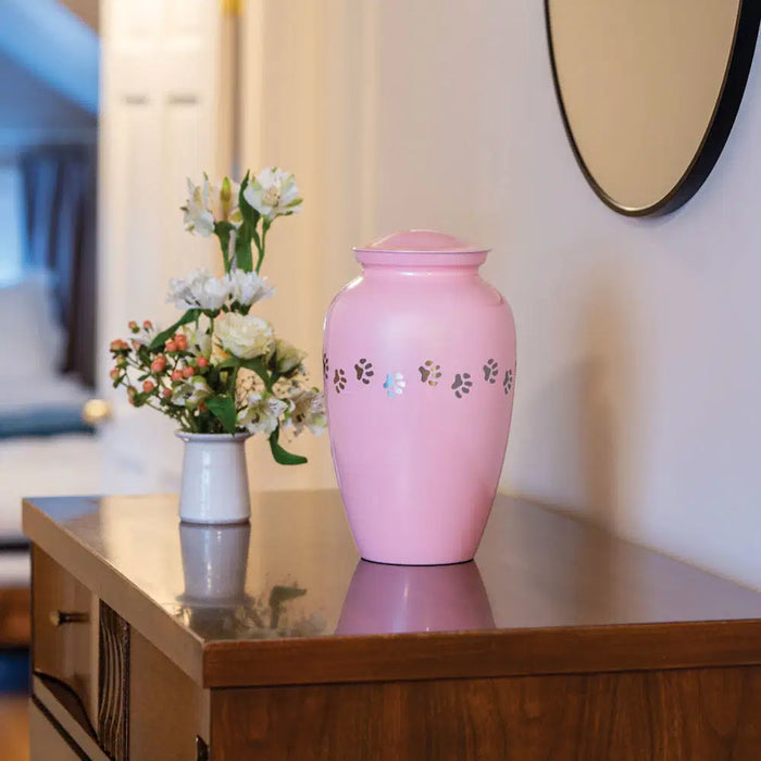 Classic Paw Pearl Pink Family Cremation Urn