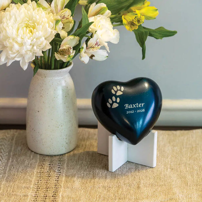 Arielle Blue Heart Paw Cremation Urn-Cremation Urns-Terrybear-Afterlife Essentials