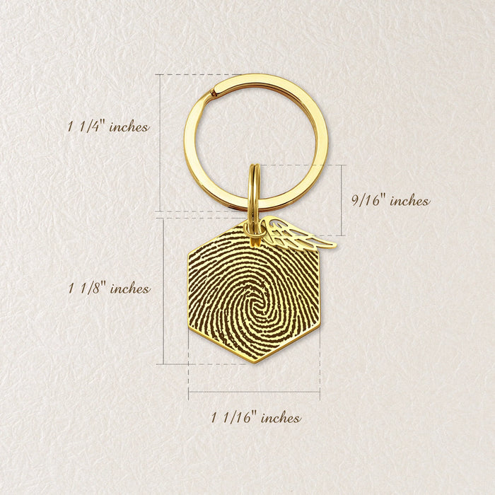 Fingerprint Hexagon Memorial Key Chain with Angel Wing Charm-Jewelry-Anavia-Afterlife Essentials