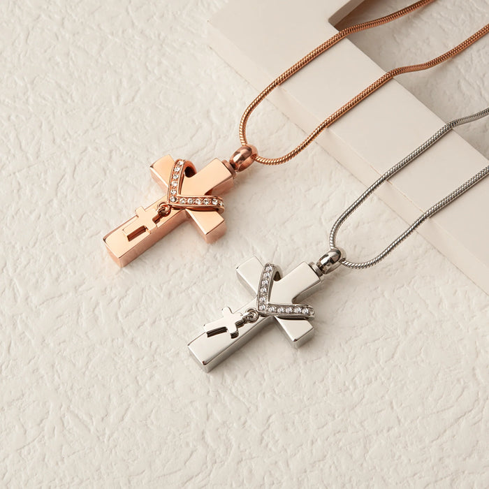 Premium Collet Cross Memorial Necklace Cremation Jewelry-Jewelry-Anavia-Afterlife Essentials