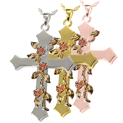 Rose Vine Cross Cremation Jewelry-Jewelry-New Memorials-Afterlife Essentials