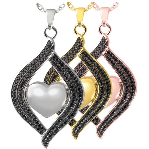 Teardrop Ribbon Heart Midnight Stones Cremation Jewelry-Jewelry-New Memorials-Afterlife Essentials