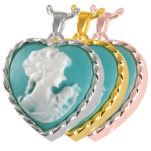 Heart Cameo Marine Green Cremation Jewelry-Jewelry-New Memorials-Afterlife Essentials