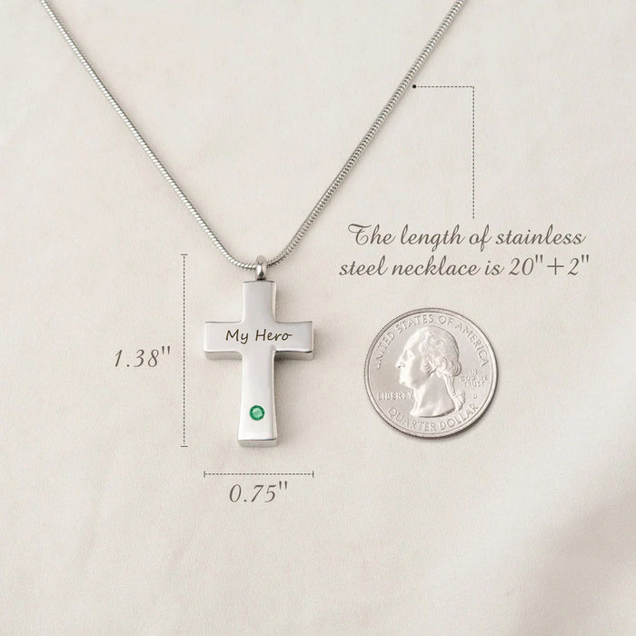 Birthstone Cross Memorial Necklace Cremation Jewelry-Jewelry-Anavia-Afterlife Essentials