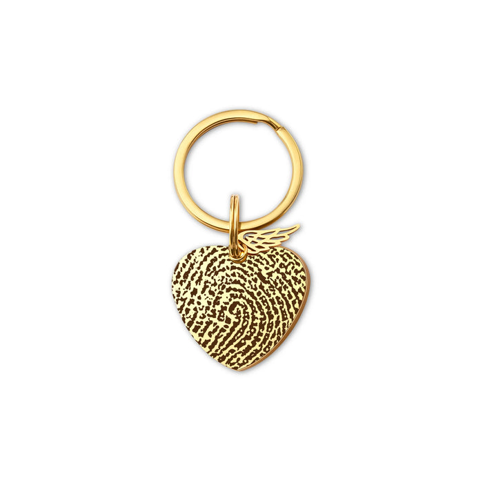 Fingerprint Heart Memorial Key Chain with Angel Wing Charm-Jewelry-Anavia-Afterlife Essentials