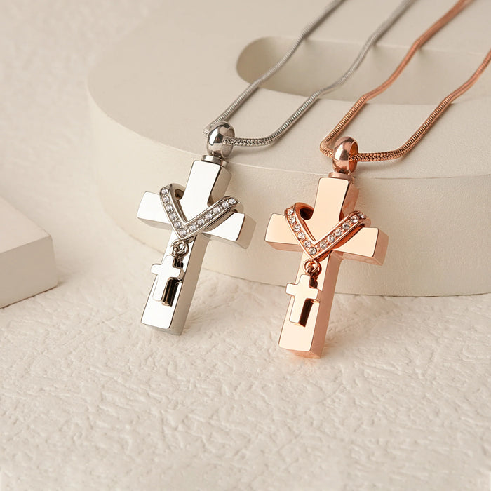 Premium Collet Cross Memorial Necklace Cremation Jewelry-Jewelry-Anavia-Afterlife Essentials