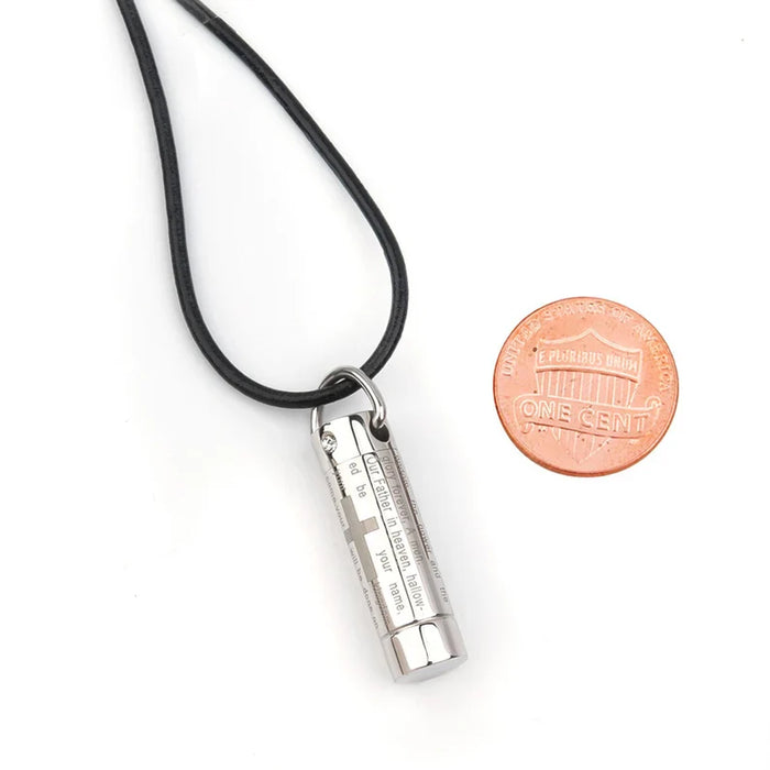 Silver Our Father Prayer Cross Cylinder Memorial Necklace Cremation Jewelry-Jewelry-Anavia-Afterlife Essentials
