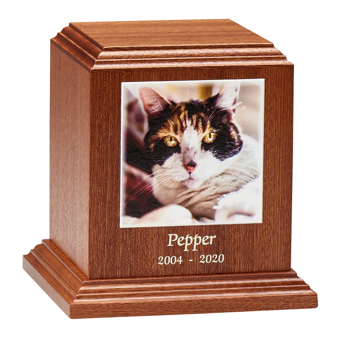 Premier Laser Texture Photo Urns 40 cu. in.-Cremation Urns-Infinity Pet Urns-Mahogany-Afterlife Essentials