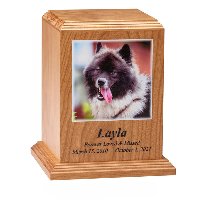 Premier Laser Texture Photo Urns 40 cu. in.-Cremation Urns-Infinity Pet Urns-Cherry-Afterlife Essentials