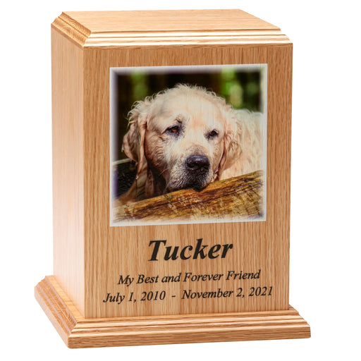 Premier Laser Texture Photo Cremation Urn 150 cu. in.-Cremation Urns-Infinity Pet Urns-Oak-Afterlife Essentials