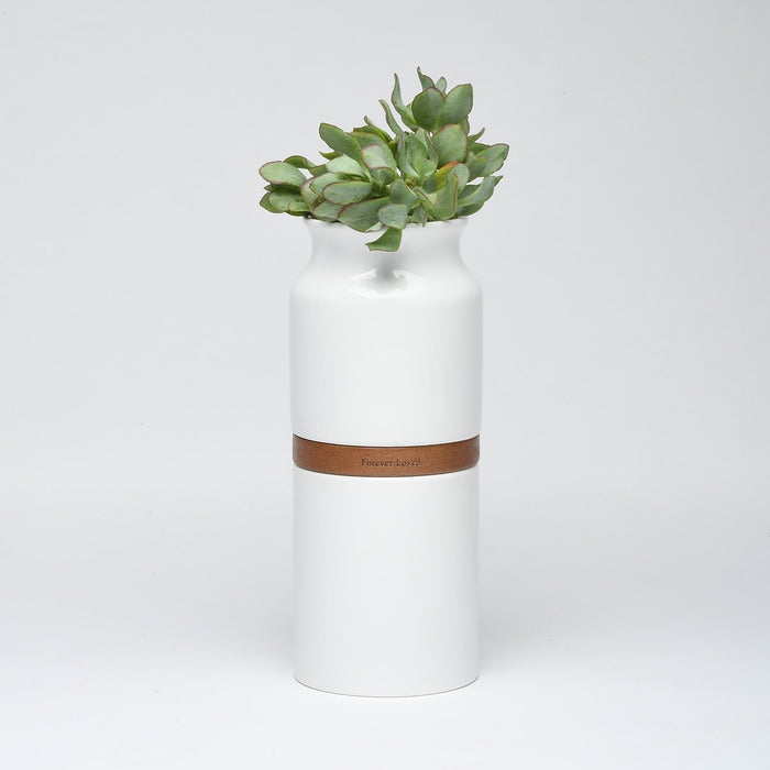 Vega Vase Urn, Small Size-Cremation Urns-Urns of Distinction-White with dark wood-Afterlife Essentials