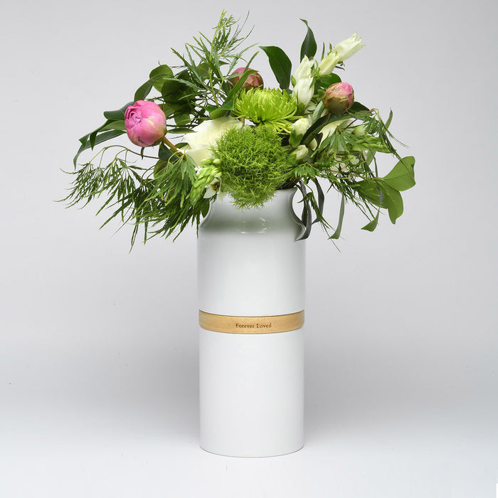 Vega Vase Urn, Small Size-Cremation Urns-Urns of Distinction-White with light wood-Afterlife Essentials
