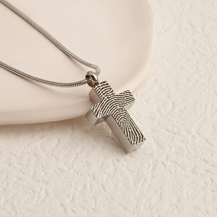 Cross Fingerprint Memorial Necklace Cremation Jewelry-Jewelry-Anavia-Afterlife Essentials