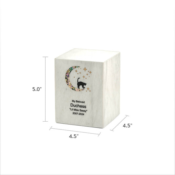 Monumental Memorials Cat & Moon Pink Inlay White Extra Small Cremation Urn-Cremation Urns-Terrybear-Afterlife Essentials