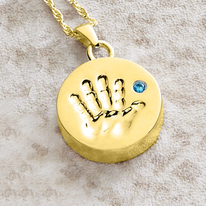 Handprint Pendant with Blue Stone Cremation Jewelry-Jewelry-Infinity Urns-Afterlife Essentials