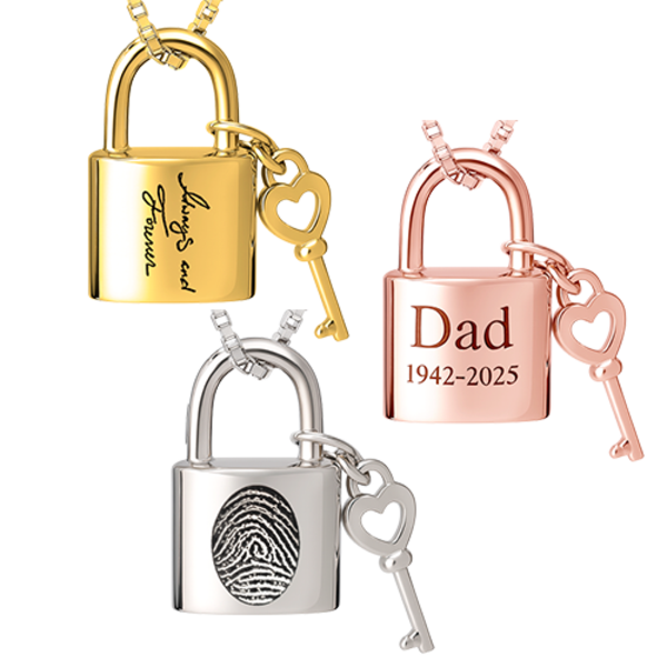 Lock and Key Pendant Cremation Jewelry-Jewelry-New Memorials-Afterlife Essentials