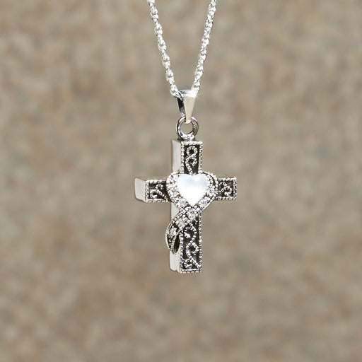 Heart Stone Cross Sterling Silver Keepsake Cremation Jewelry-Jewelry-Infinity Urns-Afterlife Essentials