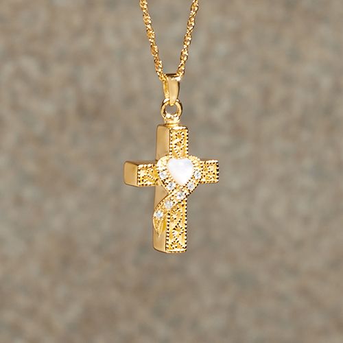 Heart Stone Cross 14k Gold Plated Keepsake Cremation Jewelry-Jewelry-Infinity Urns-Afterlife Essentials